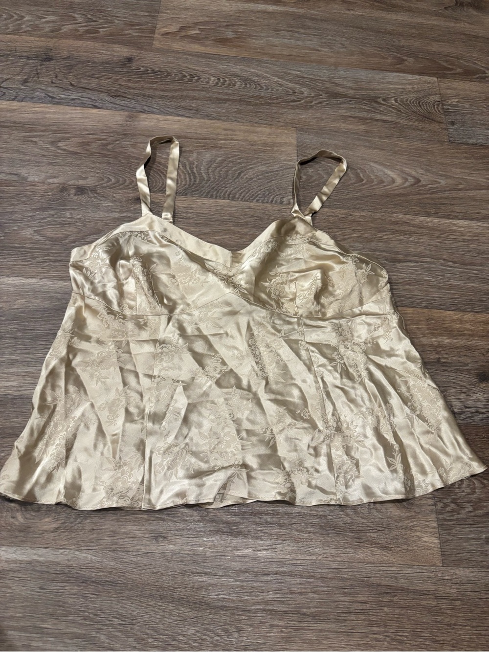 Cerie Gold 100% Silk Floral Tank Top Lingerie Cami Intimate Sleepwear Women’s L